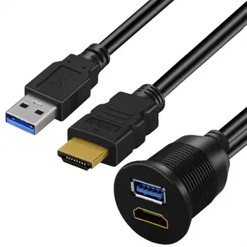 USB 3.0 & HDMI to HDMI + USB3.0 AUX Extension Dash vodootporni Panel za automobil kabel za skrivenu ugradnju za vozila, plovila i moto - 3 ft 204