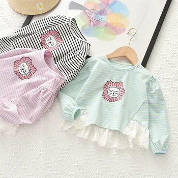 VIDMID Girls 'T-shirt Children' s Summer Wear Foreign Style Stripe Lace New Baby Top Midsummer Children ' s 2020 Baby T-shirt P29