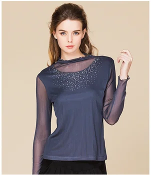 Ženska водолазка top svila вязаная mreže w/ perle košulja s dugim rukavima za žene veličina L XL XXL